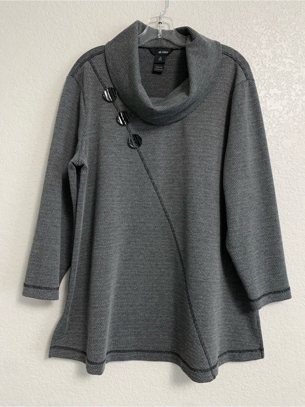 Ali Miles Tunic Top Womens XL Cowl Neck Buttons Asymmetrical Stripe Travel